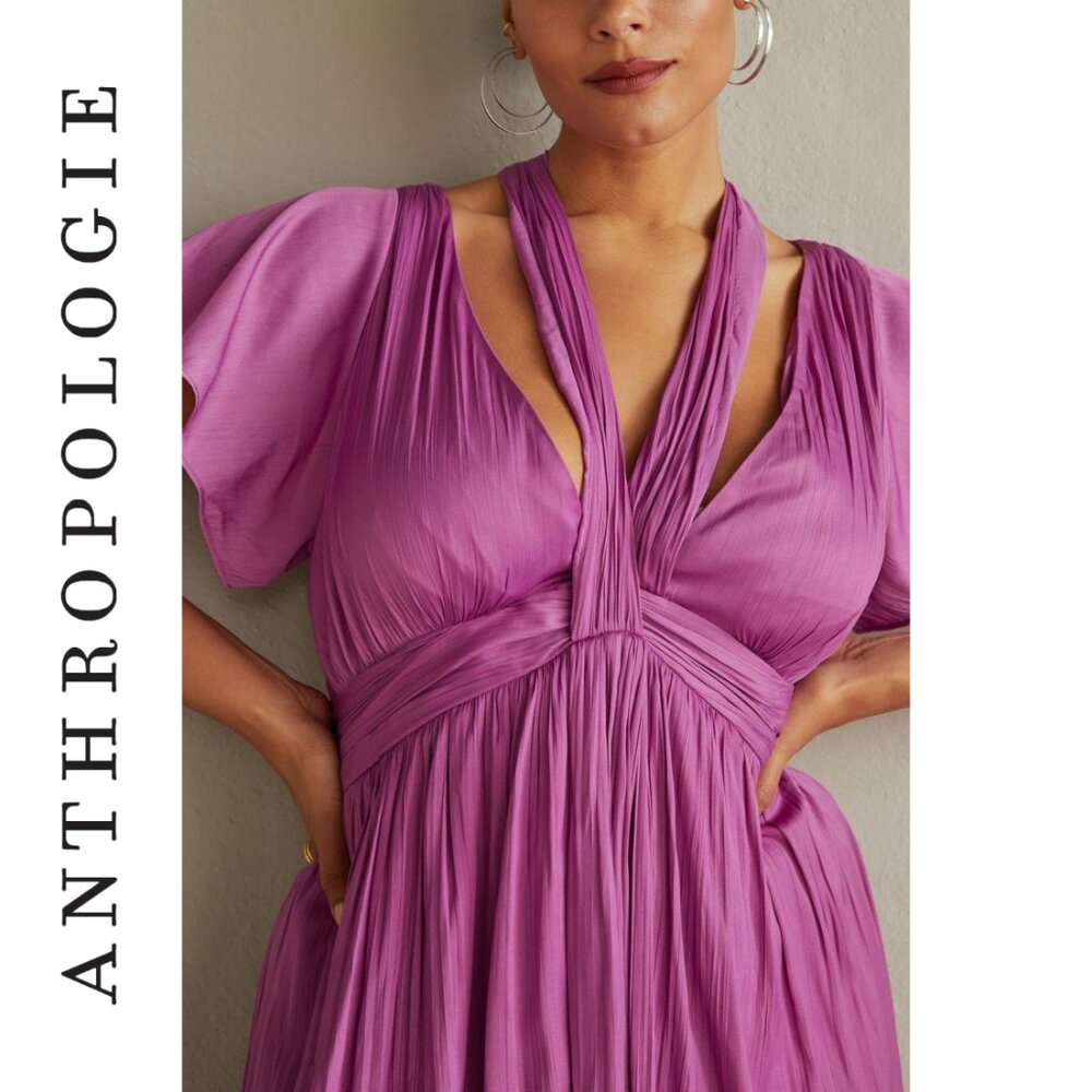 By Anthropologie Amethyst Purple Satin Mini Dress 8 - Picture 5 of 15